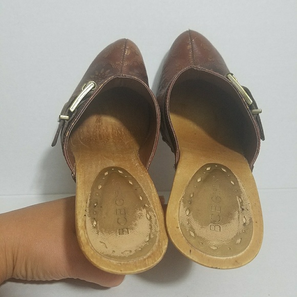 BCBGirls brown leather open back clog mules heels - Picture 5 of 8